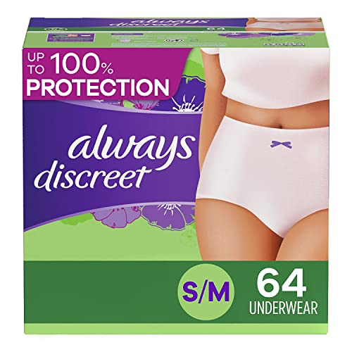 Always Discreet Adult Incontinence & Postpartum Underwear For Women, Size Small/Medium, Maximum Absorbency, Disposable, 32 Count x 2 Packs (64 Count total)