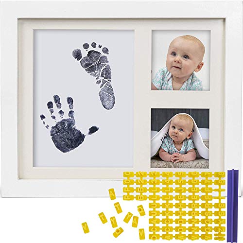 Baby Ink Hand and Footprint Kit – Handprint Picture Frame for Newborns (Safe Clean-Touch Ink Pad for Prints) – Best New Mom and Shower Gift – Foot Impression Photo Keepsake for Girls & Boys – (White)