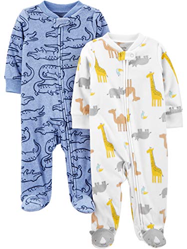 Simple Joys by Carter's Boys' 2-Pack Fleece Footed Sleep and Play, Alligator/Giraffe, 3-6 Months