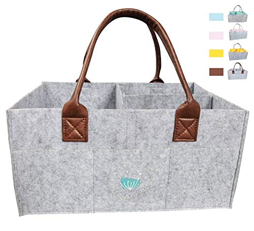 Baby Diaper Caddy Organizer: Large Organizer Tote Bag for Boys Girls Infant - Baby Shower Bag Nursery Essential - Collapsible Newborn Caddie Car Travel, Baby Registry Must Haves (Leather)