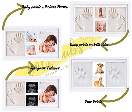 Deluxe Size Baby Hand and Footprint Kit - 16 x 9 inches Baby Picture Frame Kit | Non Toxic No Bake Clay Keepsake Frame - Baby Shower Present | Newborn Baby Gift | Twin Babies | 600 Grams of Clay