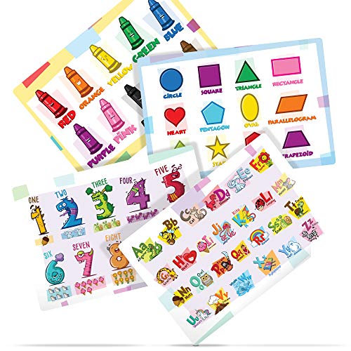 Beautiful Placemats for Kids - Set of 4 Educational Non Slip Placemats are Easy to Clean - Motivate Kids to Learn While They Eat