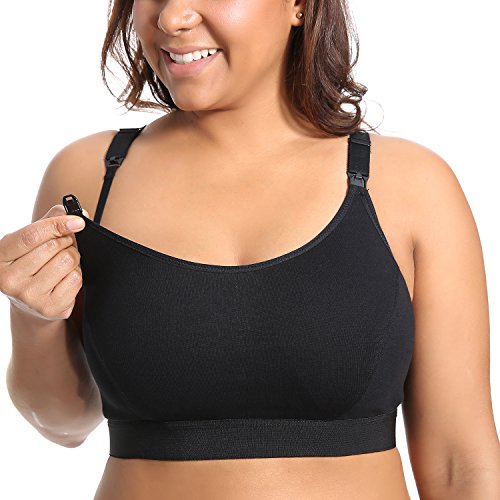 Gratlin Women's Plus Size Nursing Bra Support Nursing Sports Bra Cotton Breastfeeding Maternity Bras Black X-Large