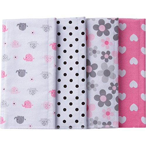 Gerber Unisex-Baby 4-Pack Flannel Burp Cloth, elephants/flowers, 20