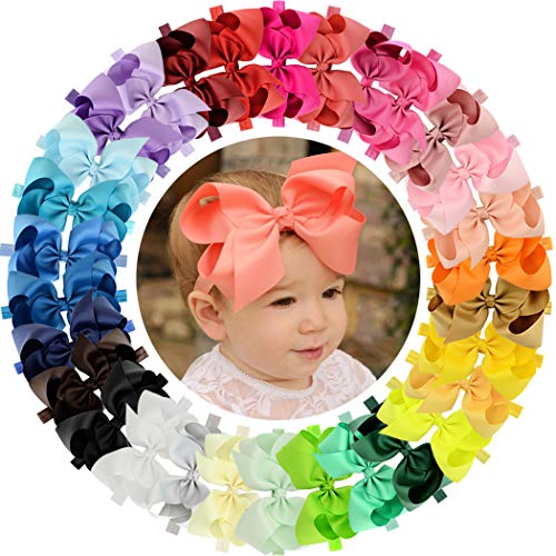 WillingTee Headbands 6 Inch 30 Colors Boutique Grosgrain Ribbon Hair Bows for Baby Girls Infants Toddler Kids Teens and Children