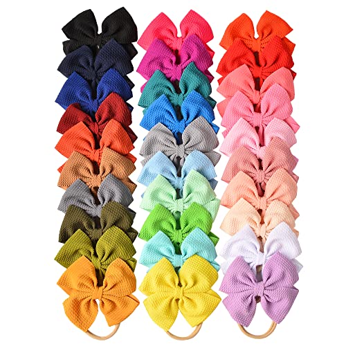 Prohouse 30 PCS Big Bows Baby Nylon Headbands Hairbands Hair Bows Elastics for Baby Girls Newborn Infant Toddler Child Hair Accessories
