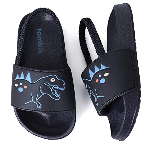 tombik Toddler Sandals Boys Pool Slipper Slides Kids Water Shoes for Beach Navy/Dinosaur 3-4 US M Infant
