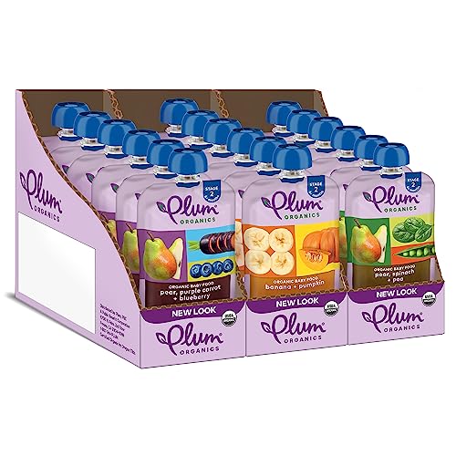 Plum Organics Stage 2 Organic Baby Food - Fruit and Veggie Variety Pack - 4 oz Pouch (Pack of 18) - Organic Fruit and Vegetable Baby Food Pouch