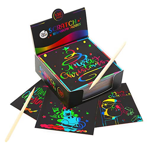 Jar Melo Magic Scratch Notes; 130 Count, 2 Wooden Styluses, Rainbow Scratch Paper, Scratch Paper Art Set, Scratch Crafts Gifts for Kids, Art & Craft Supplies, Stocking Stuffer