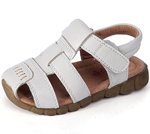 LONSOEN Leather Outdoor Sport Sandals,Fisherman Sandals for Boys(Toddler/Little Kids),White KSD001 CN27
