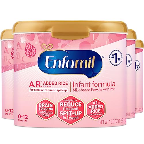 Enfamil A.R. Infant Formula,Clinically Proven to Reduce Reflux & Spit-Up in 1 Week, DHA for Brain Development, Probiotics to Support Digestive & Immune Health, Reusable Powder Tub,19.5 Oz(Pack of 4)