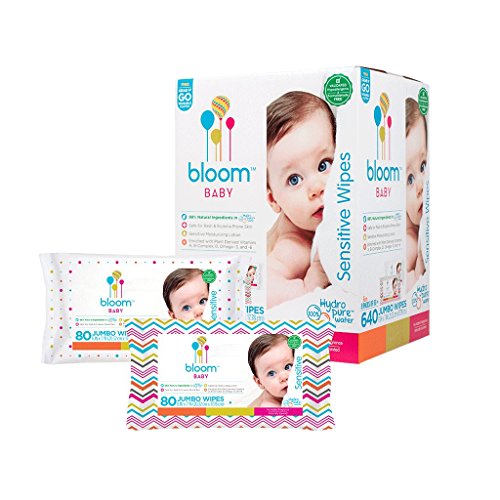 bloom +KIND Baby Wipes by bloom BABY | Unscented | For Sensitive Skin | Formulated for Diaper Area | Water-Based | Infused with Plant-Derived Vitamins | Hypoallergenic | Textured & Thick 8”x7” Wipes |