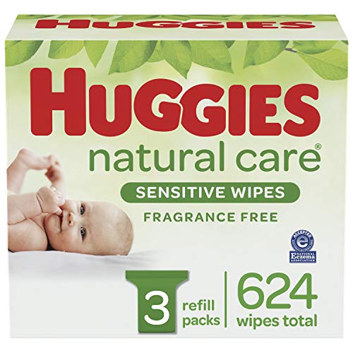 Baby Wipes, Huggies Natural Care Sensitive Baby Diaper Wipes, Unscented, Hypoallergenic, 3 Refill Packs (624 Wipes Total)