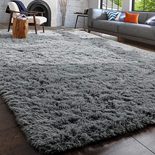 PAGISOFE Soft Kids Room Nursery Rug Bedroom Living Room Carpet 4' x 5.3', Fuzzy Rugs for Kids Baby, Soft Rugs for Nursery, Dorm Shag Rugs for Girls Boys, Carpet for Dorm Room, Gray