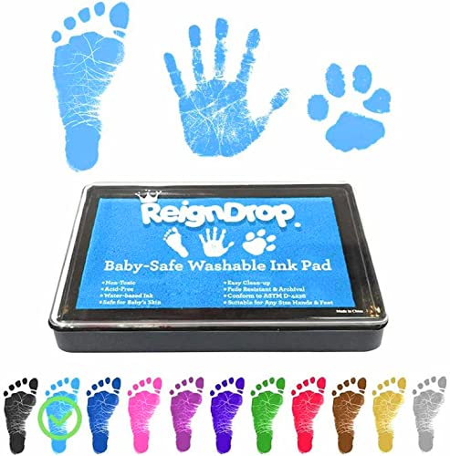 ReignDrop Ink Pad For Baby Footprint & Handprint - Creates Impressive Long Lasting Keepsake Stamp for Infant & Kids. Smudge Proof, Easy to Wipe Off Skin, Safe & Gentle Acid Free(Sky Blue)