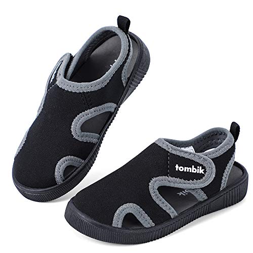 tombik Toddler Water Shoes Boys Kids Beach Sandals for Summer Camp, Pool Swim Black/Gray 5 US Toddler