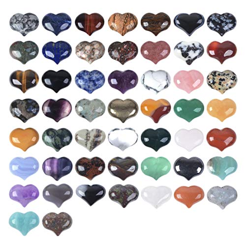 Justinstones All Natural 25mm Mini Puffy Heart Assorted Gemstone Healing Crystal Pocket Stone Rock Collection Box (Pack of 24)