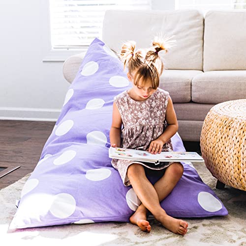 Butterfly Craze Bean Bag Chair Cover, Functional Toddler Toy Organizer, Fill with Stuffed Animals to Create a Jumbo, Comfy Floor Lounger for Boys or Girls, Stuffing Not Included, Purple Polka Dots
