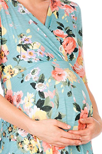 My Bump Maternity Wrap Dress - Overlay Printed Baby Shower Nursing Pregnant Women (Made in USA) Floral S