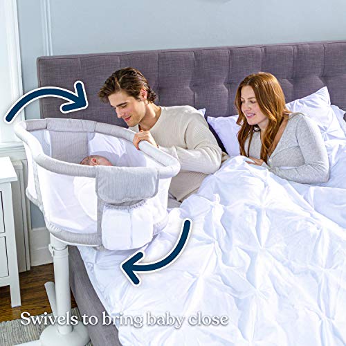 HALO BassiNest Swivel Sleeper, Bedside Bassinet, Soothing Center with Nightlight, Vibration and Sound, Premiere Series, Herringbone