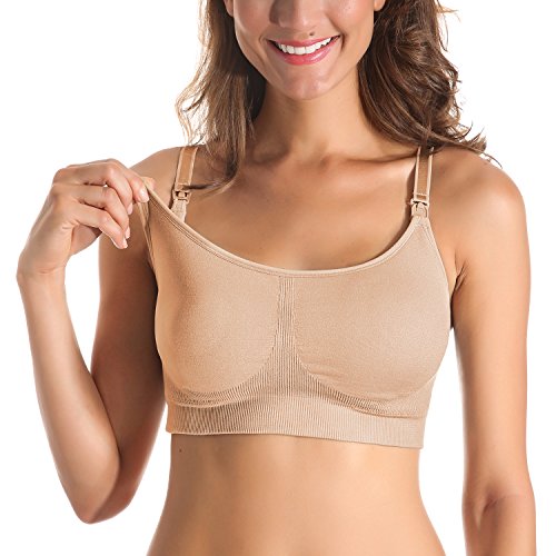 Gratlin Women's Racerback Support Seamless Maternity Nursing Bra Beige L