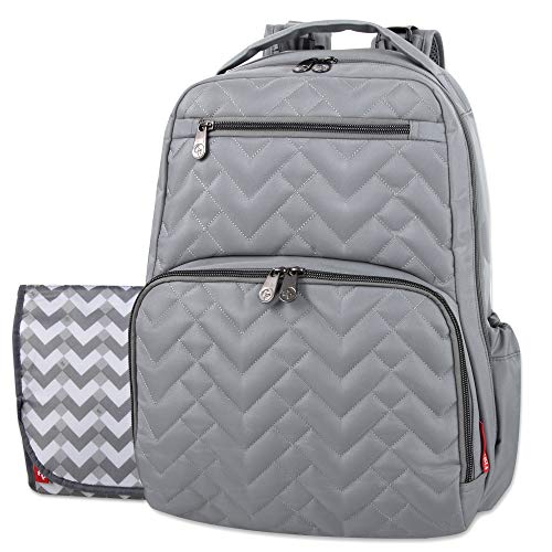 Baby Essentials Fisher-Price Signature Morgan Quilted Backpack Diaper Bag with Changing Pad, Stroller Clips, Laptop Compartment (Gray)