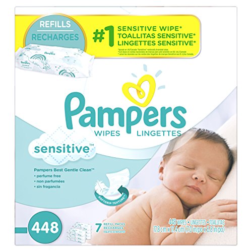 Image of Baby Wipes, Pampers Sensitive Unscented Water Based Baby Diaper Wipes, 7X Refill Packs, 448 Count