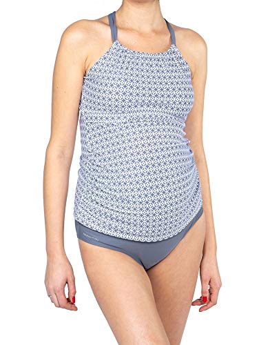 Oceanlily Halter Maternity Swimwear Top-Pregnancy Swimsuits-Bathing Suit-Maternity Tankini Top Charcoal PRT L