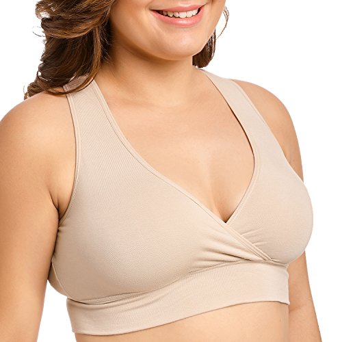 Gratlin Women's Plus Size Soft Wrap Wire Free Maternity Nursing Sleep Bra Beige M - (34B, 34C, 36B)