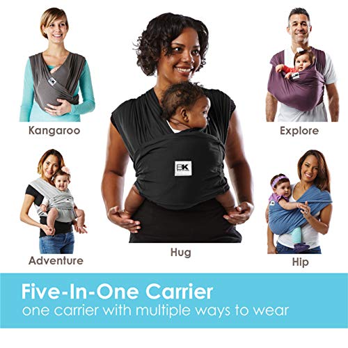 Baby K'tan Original Baby Wrap Carrier, Infant and Child Sling - Simple Pre-Wrapped Holder for Babywearing - No Tying or Rings - Carry Newborn up to 35 lbs, Black, Women 6-8 (Small), Men 37-38