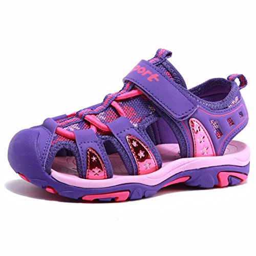 BODATU Girls' Summer Outdoor Beach Sports Closed-Toe Sandals Purple, 12 Little Kid