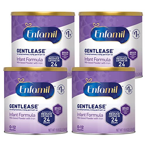 Enfamil Gentlease Baby Formula, Reduces Fussiness, Crying, Gas and Spit-up in 24 hours, DHA & Choline to support Brain development, Powder Can, 19.9 Oz, Pack of 4 (Total 79.6 Oz)