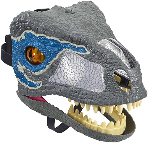 Jurassic World Velociraptor Blue Chomp 'n Roar Electronic Mask with Opening Jaws, 3 Levels of Sound Effects, Secure Strap & Eye and Nose Openings for Visibility, Ages 6 and Older