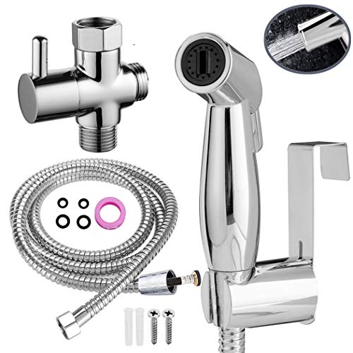 FLPMIX Handheld Bidet Sprayer for Toilet - Can Be Hot and Cold Water - Adjustable Pressure Control Sprayers Kit for Toilet, Baby Cloth Diaper, Bathroom Cleaner, Pet Shower, Personal Hygiene（Chrome）
