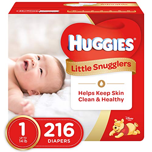 HUGGIES Little Snugglers Baby Diapers, Size 1, 216 Count, Unscented, Hypoallergenic, GentleAbsorb Liner, Pocketed-Back Waistband, Wetness Indicator, Premium Softness