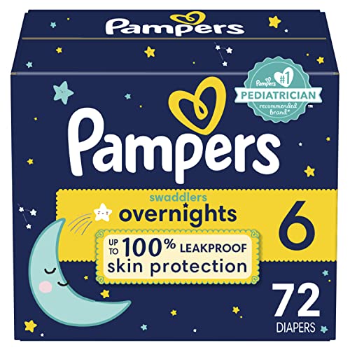 Diapers Size 6, 72 Count - Pampers Swaddlers Overnights Disposable Baby Diapers, Enormous Pack (Packaging & Prints May Vary)