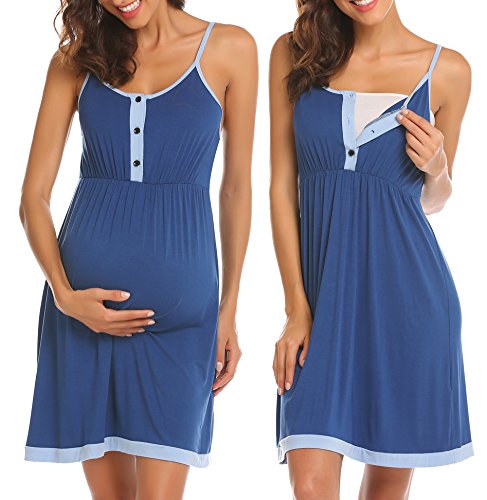 Ekouaer Ultra Soft Maternity & Nursing Nightgown Dress Sleepwear for Breastfeeding Loungewear Cobalt Blue