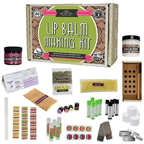 DIY Gift Kits 73-Piece DIY Lip Balm Kit | Includes All Natural & Organic Essential Oils, Shea Butter, Filling Tray & More | Makes 23 Homemade Lip Balms | for Dry & Chapped Lips | for Kids & Adults