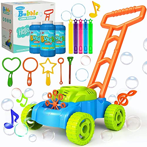 JUMELLA Automatic Lawn Mower Bubble Machine with Music for Kids, Baby Activity Walker for Outdoor, Push Toys for Toddler, Christmas Birthday Gifts for Preschool Boys Girls