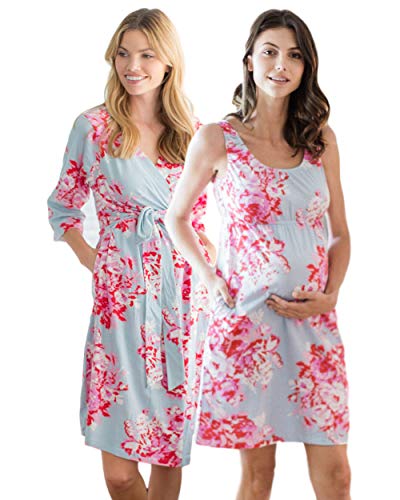 Baby Be Mine Maternity/Nursing Sleeveless Nightgown & Delivery Robe Set (Large pre Pregnancy 12-14, Mae)