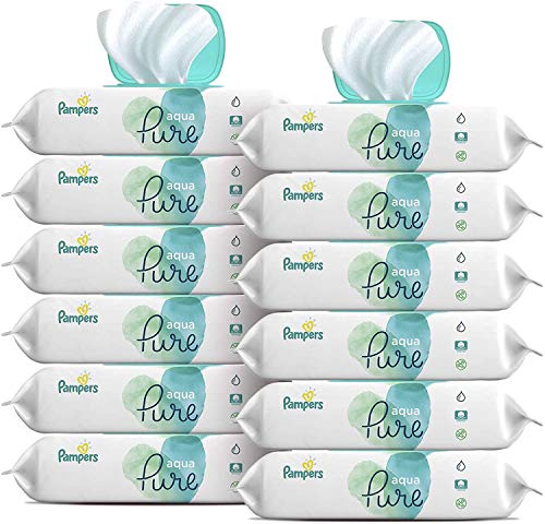 Baby Wipes, Pampers Aqua Pure Sensitive Water Baby Diaper Wipes, Hypoallergenic and Unscented, 56 Count (Pack of 12)