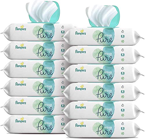 Baby Wipes, Pampers Aqua Pure Sensitive Water Baby Diaper Wipes, Hypoallergenic and Unscented, 56 Count (Pack of 12)