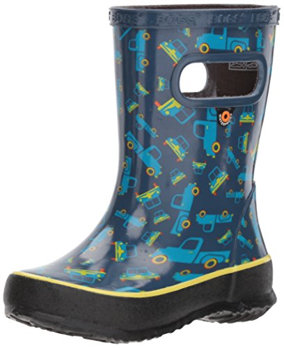 Bogs Skipper Kids Waterproof Rubber Rain Boot for Boys and Girls, Trucks Print/Blue/Multi, 4 M US Toddler