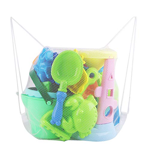 ToyerBee Beach Toys- 24pcs Sand Toys Set with Sand Water Wheel, Bucket, Shovels, Rakes, Models & Molds in A Mesh Backpack, Outdoor Beach Sand Toys for Boys, Girls,Toddlers, Kids