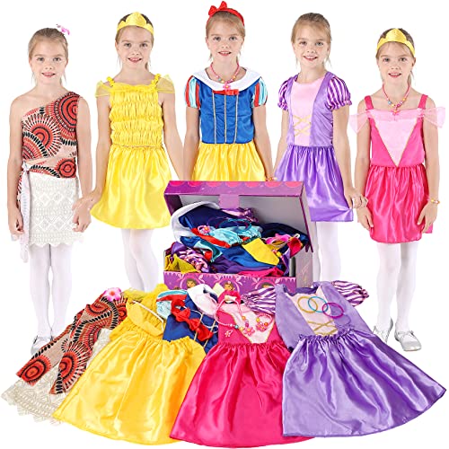 BiBiblack Girls Princess Dressup Trunk - 22PCS Pretend Play Costume Set Dressup Play Clothes for Little Girls Ages 3-6 Years