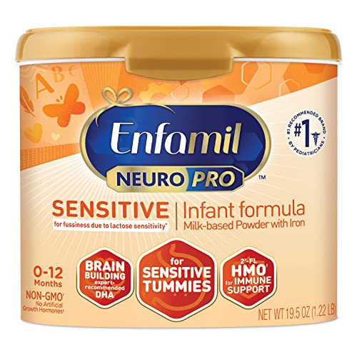 Enfamil NeuroPro Sensitive Baby Formula, Brain and Immune Support with DHA, Iron & Prebiotics, Lactose Sensitivity Infant Formula Inspired by Breast Milk, Non-GMO, Powder Can, 19.5 Oz