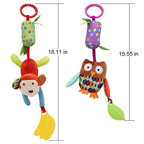 Image of Baby Toy Soft Hanging Rattle Crinkle Squeaky Learning Toy with Teethers Plush Animal C-Clip Ring Infant Newborn Stroller Car Seat Crib Travel Activity Wind Chimes Hanging Toys for Boys Girls, 4 Pack