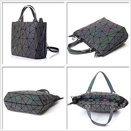 HotOne Geometric Purse Holographic Purse and Handbag Color Changes Luminous Purse for Women (M Purse Only)