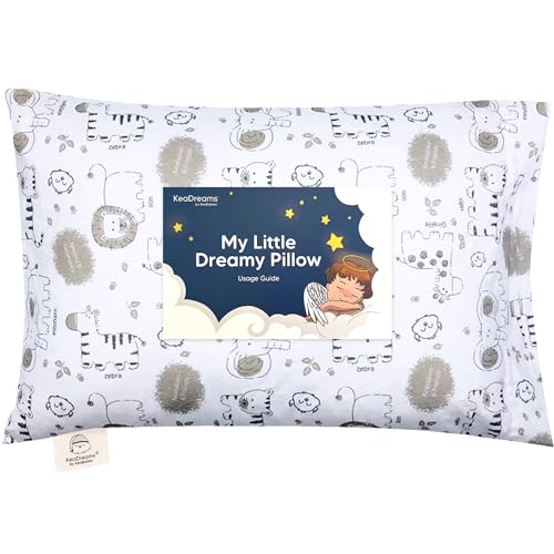 Toddler Pillow with Pillowcase - 13x18 My Little Dreamy Pillow, Organic Cotton Toddler Pillows for Sleeping, Kids Pillow, Travel Pillows, Mini Pillow, Nursery Pillow (KeaSafari)