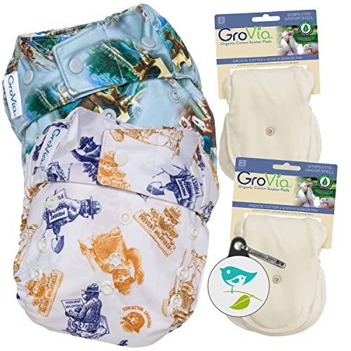 GroVia Experience Package: 2 Shells + 4 Organic Cotton Soaker Pads (Color Mix 8 Snap)